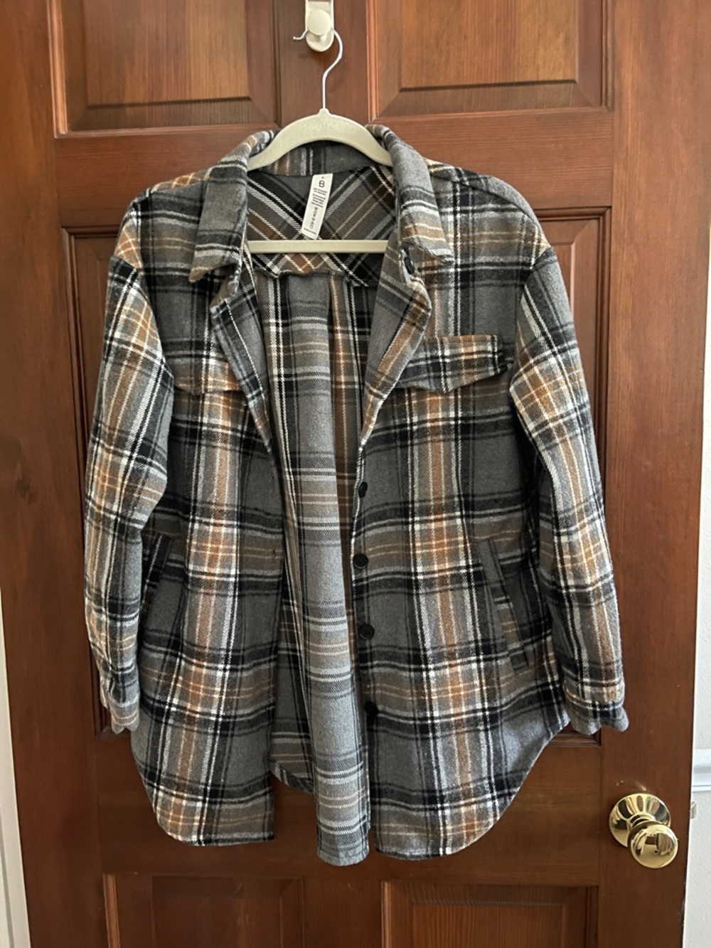 Cozy Gray & Tan Plaid Flannel Shirt